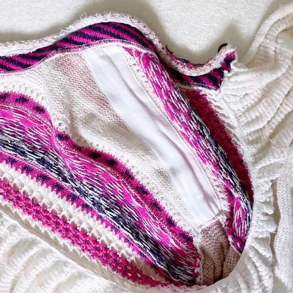 Free People Dreamland Knit Cardigan Womans Small Ivory Pink Balloon Sleeves - Picture 10 of 14